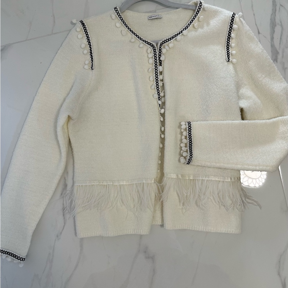 Sioni Cream Cardigan with Black Trim